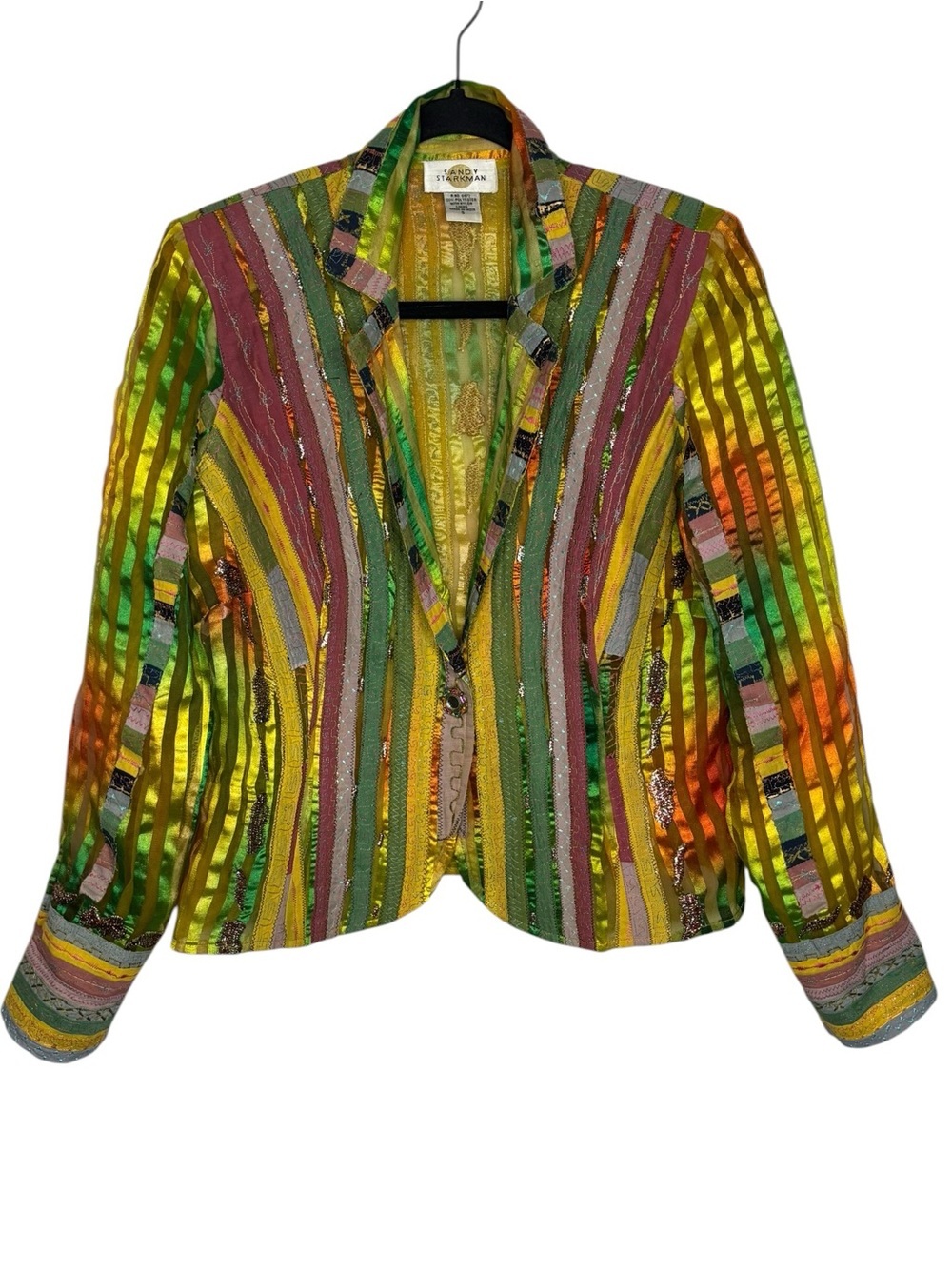 VTG Sandy Starkman Women's Patchwork Ribbon Statement Blazer Rainbow Small